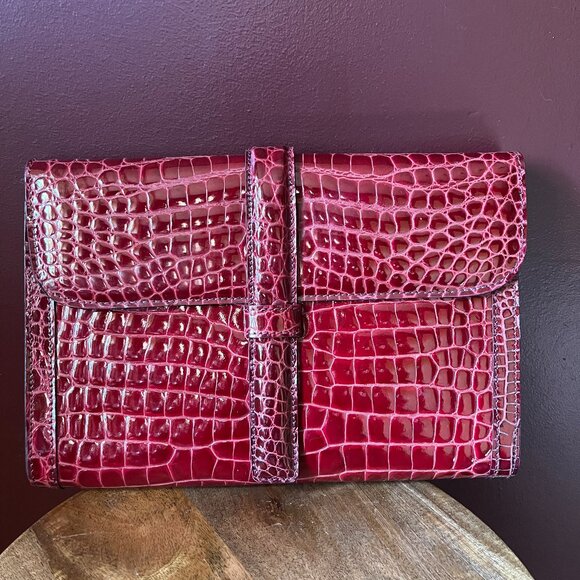 Italian Leather Red Clutch - Picture 1 of 3
